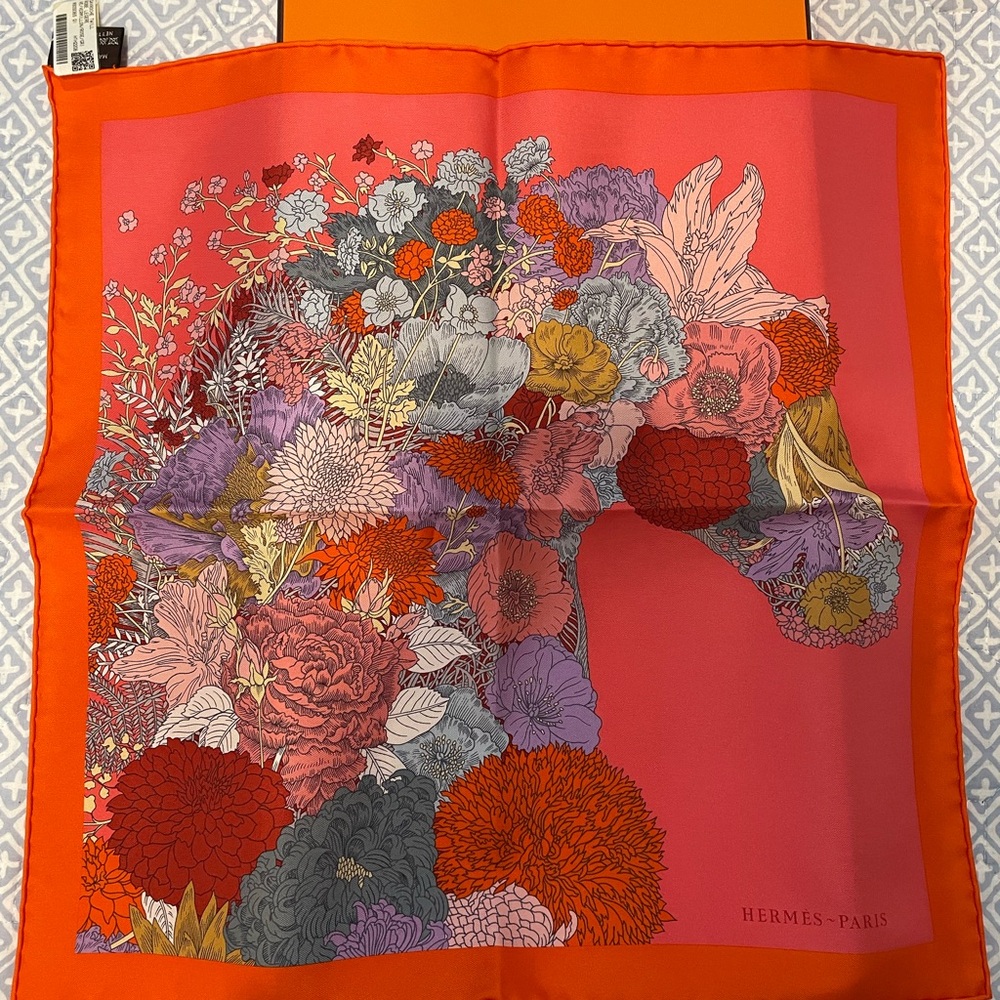 Hermes Floral Silk Scarf - Red, Orange, and Purple